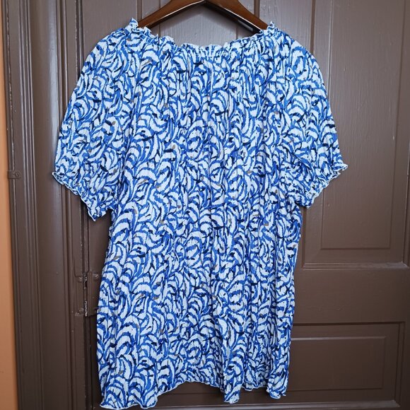 Croft & Barrow Women's Blue & White Short Sleeve Blouse/ Top size 1X - Picture 2 of 9